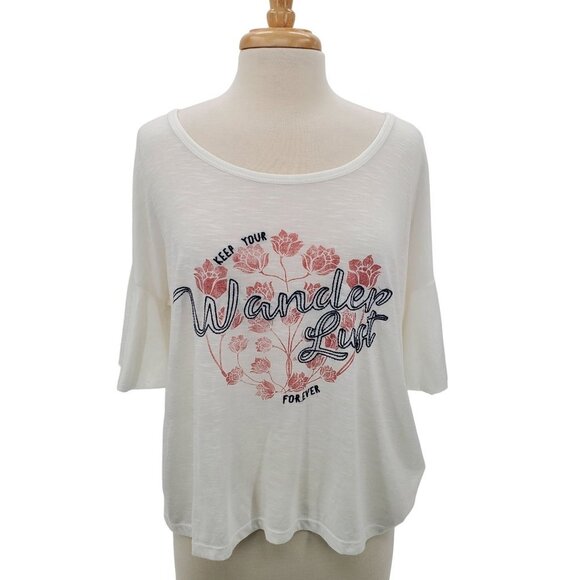 Jessica Simpson Womens Floral Bell Sleeve Boho Top Blouse Sz L White Wonder Lust - Picture 1 of 11